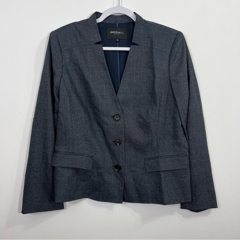 Lafayette 148 New York Womens Blazer Jacket Blue Three Button Size Petite 12